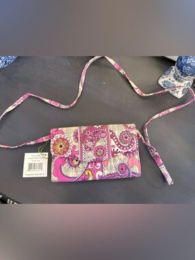 Vera Bradley Pink Paisley meets plaid Quilted Crossbody Wallet